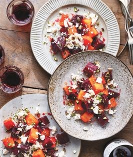Red and gold beet salad with pistachios and feta