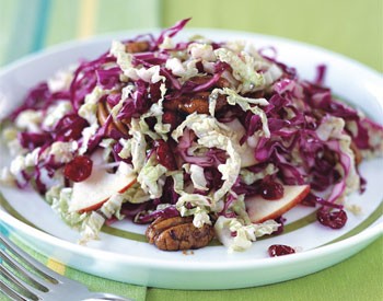 Red and napa cabbage salad with Braeburn apples and spiced pecans