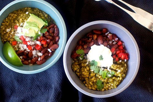 Red bean and green grain taco bowl