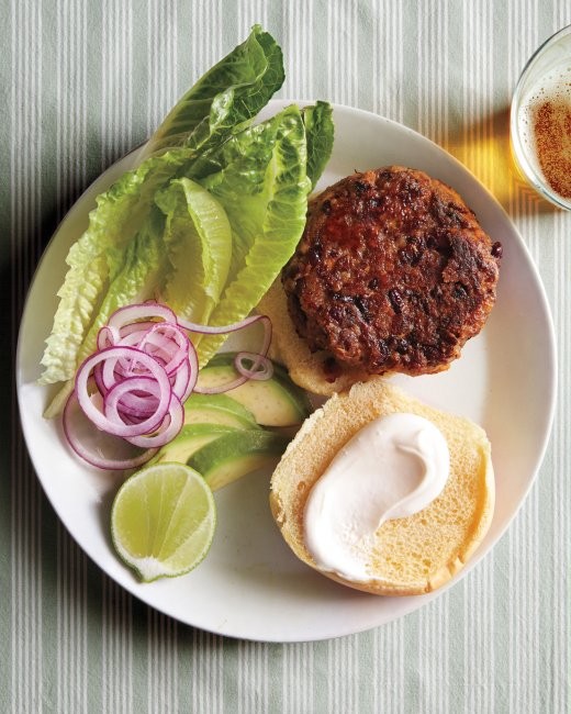 Red bean burgers with avocado and lime