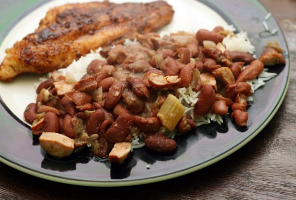 Red beans & rice with hatch green chiles and andouille sausage