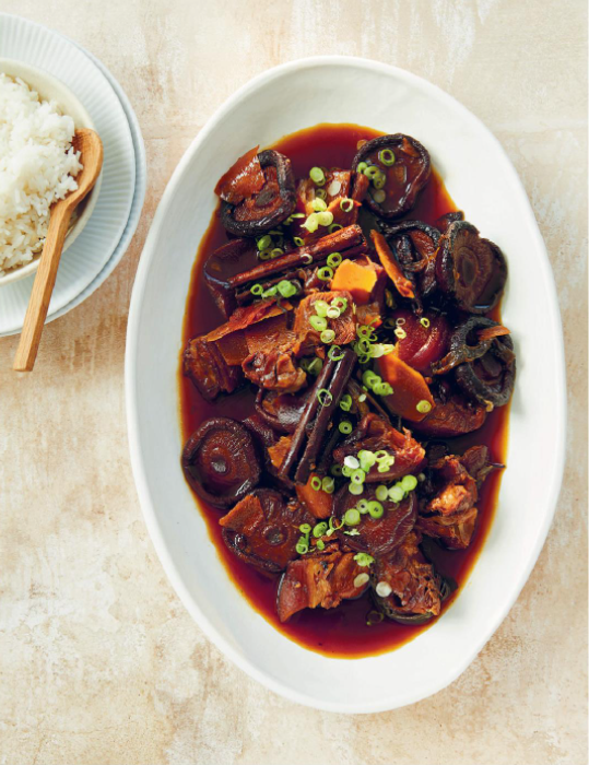 Red-braised pork belly with shiitake mushrooms