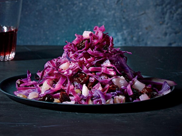 Red cabbage agrodolce with dried cherries