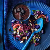 Red cabbage and blue cheese salad with blackberry balsamic dressing