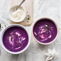 Red cabbage and caraway soup with horseradish 