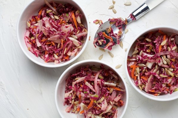 Red cabbage and fennel slaw with sunflower seeds