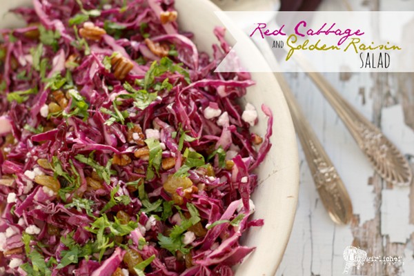 Red cabbage and golden raisin salad 