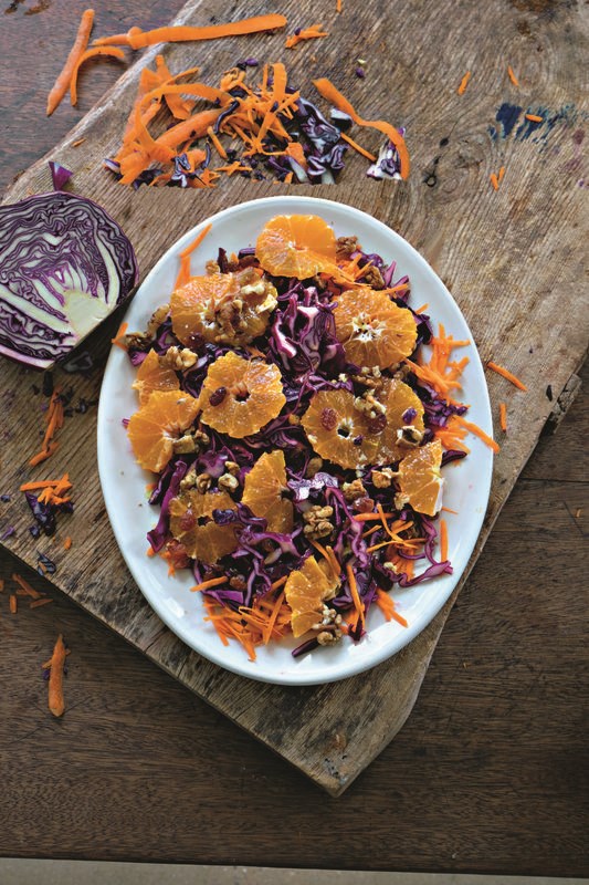 Red cabbage, carrot & clementine salad