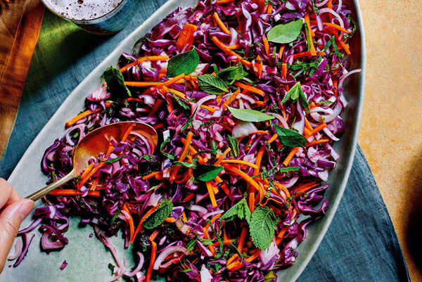Red cabbage, carrot & mint sambol