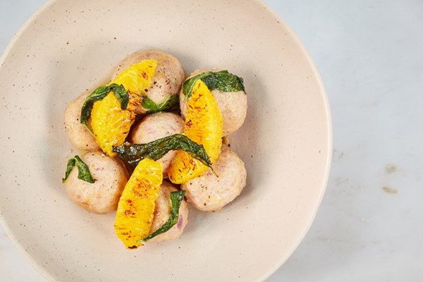  Red cabbage malfatti with brown butter and orange