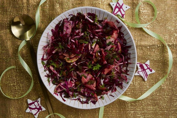 Red cabbage, pomegranate and apple salad