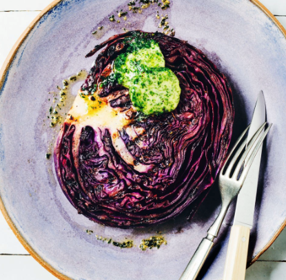 Red cabbage porterhouse steaks with herb butter
