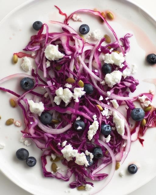 Red cabbage salad with feta & blueberries