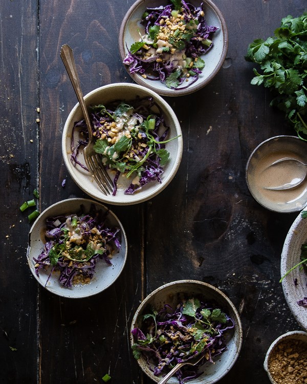 Red cabbage slaw with peanuts and dukkah