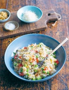 Red capsicum and pea risotto