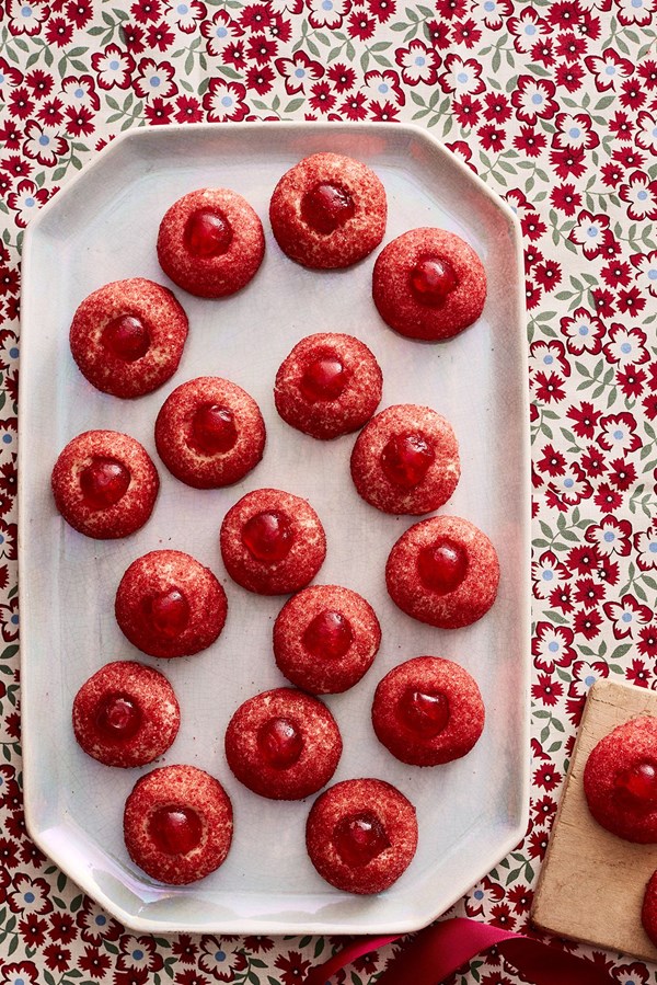 Red cherry thumbprint cookies