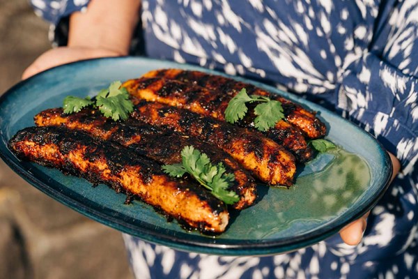 Red chile jerk-spiced roasted sweet plantains