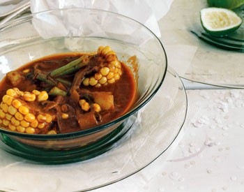 Red chileatole with fall vegetables
