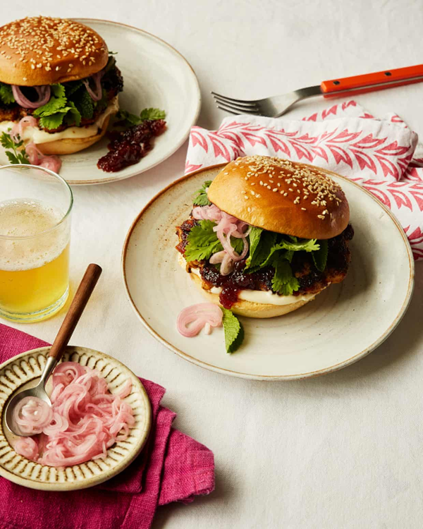 Red curry chicken and courgette burgers