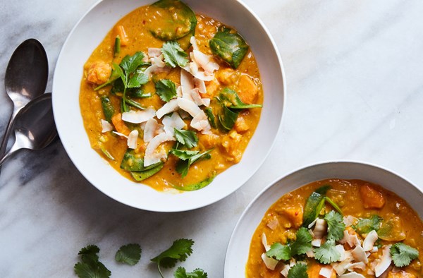 Red curry lentils with sweet potatoes and spinach [Lidey Heuck]