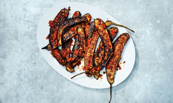 Red curry-marinated Japanese eggplant
