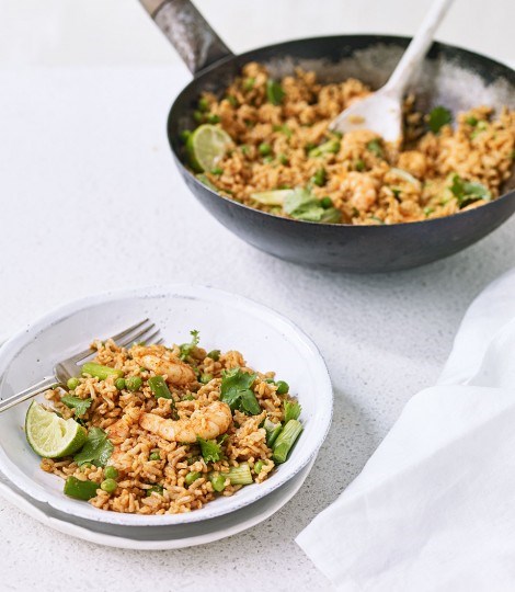 Red curry rice with prawns