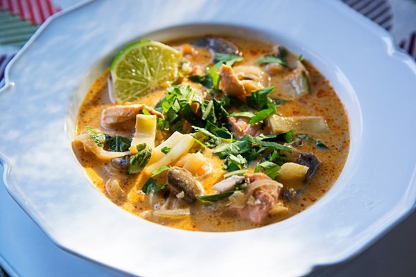 Red curry salmon chowder