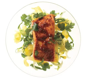 Red curry salmon with bok choy and pineapple slaw