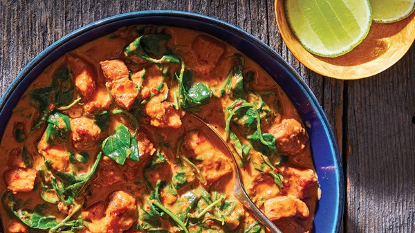 Red curry with pork and watercress