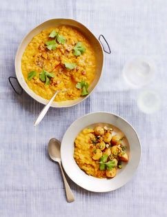 Red dhal with cumin-crusted tomatoes