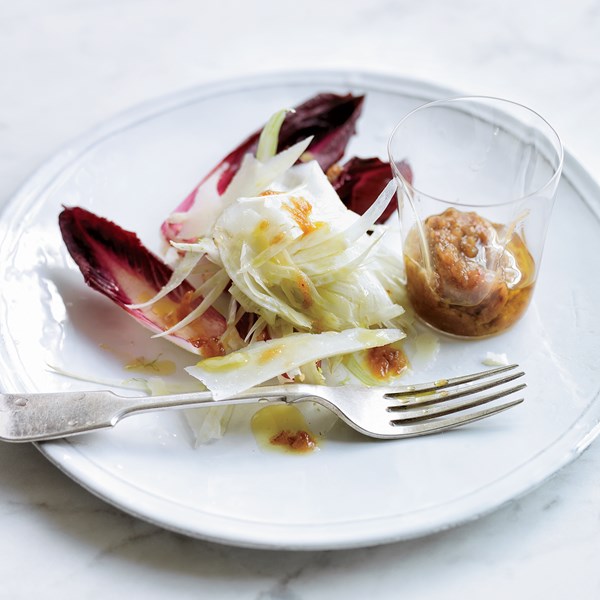 Red endive & fennel salad with anchovy-date dressing [Nancy Silverton]
