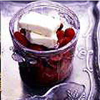 Red fruit soup with mascarpone ice cream