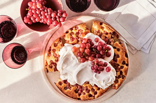 Red-grape cake with whipped crème fraîche