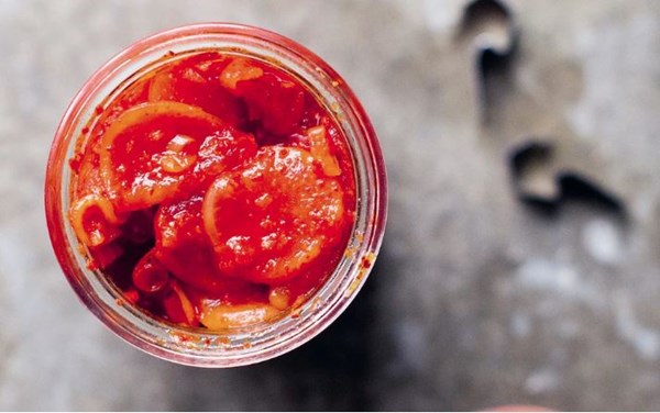 Red grapefruit and radish kimchi