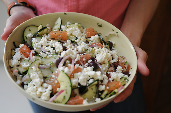 Red grapefruit, feta and mint salad