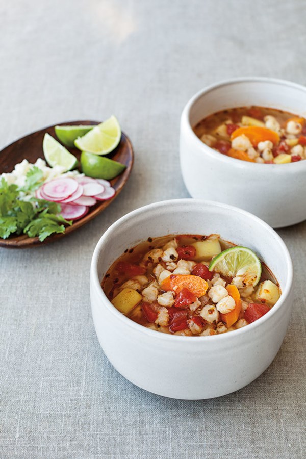 Red hominy stew