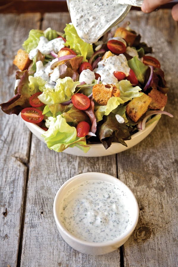 Red leaf salad with ranch dressing
