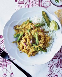 Red lentil dal with tamarind and asparagus