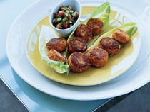 Red lentil kofte with tomato, cucumber, and pomegranate