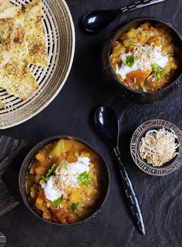Red lentil, kumara and coconut soup