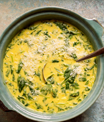 Red lentil soup with coconut milk and spinach