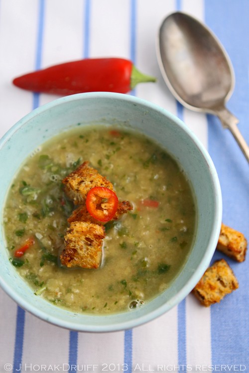 Red lentil soup with harissa croutons