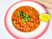 Red lentil soup with harissa and lime