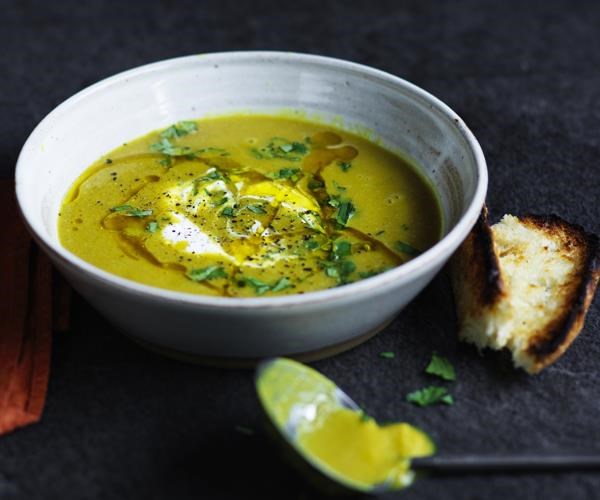 Red lentil soup with yoghurt & coriander