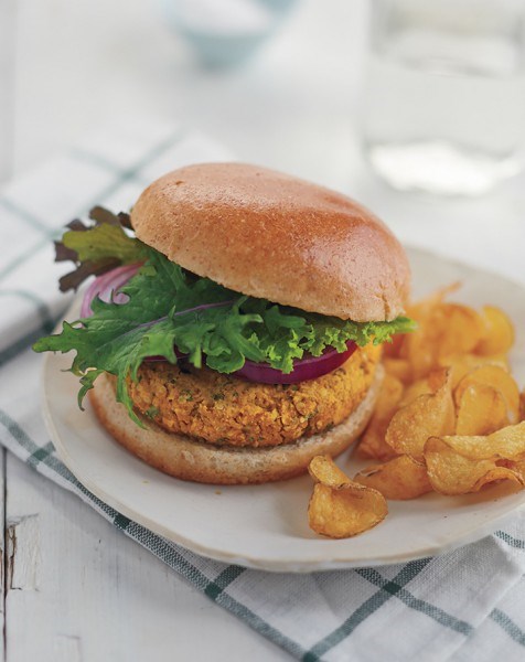 Red lentil, sweet potato, and hemp burgers