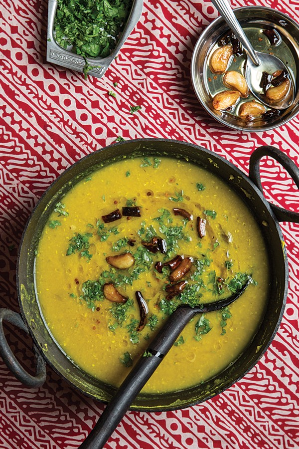 Red lentils with green mango (Malika masoor dal)