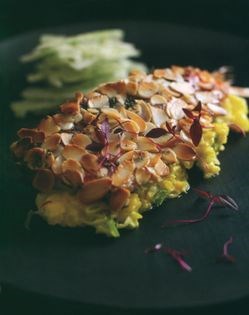 Red mullet coated in almonds with garlic crushed potatoes and fennel