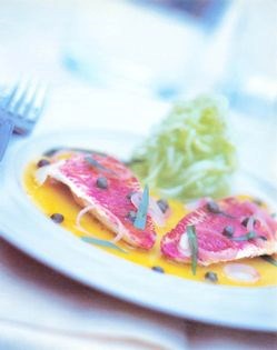 Red mullet escabeche with shallots, orange and capers