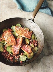 Red mullet fillets with zucchini, tomato and pecorino (Filetti di triglie alla Sarda)