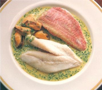 Red mullet, John Dory and mussels with chive sauce [Richard Smith]